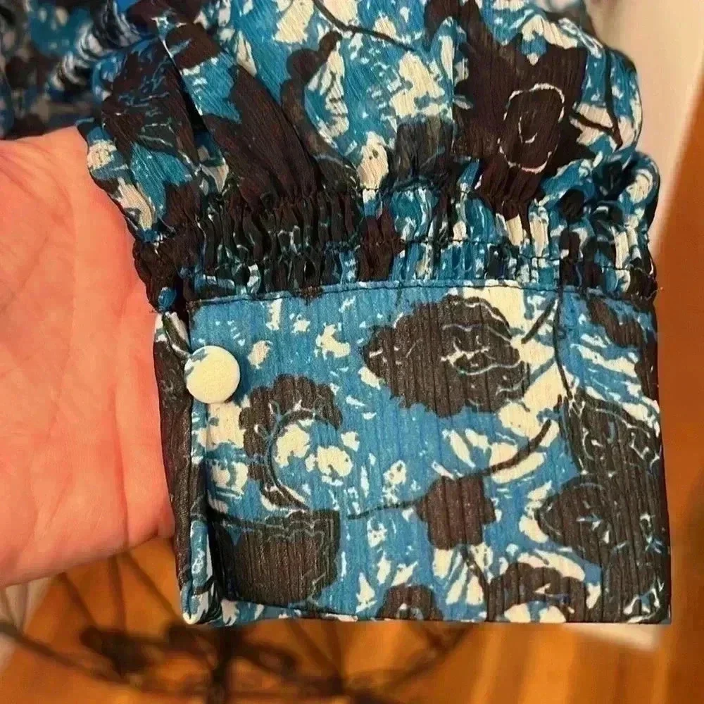NWT Anthropologie Sheer Printed Peasant Blouse-Sz M